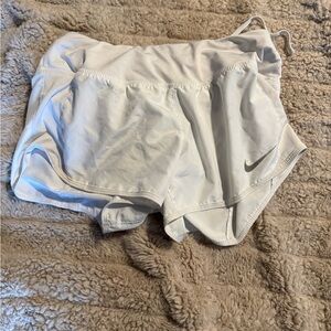 White Athletic Shorts with Swoosh Logo